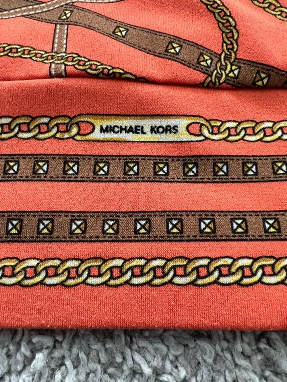 Michael Kors Women’s Long-Sleeve Orange Lace-up Tie Ribbon Chain Printed -Size M